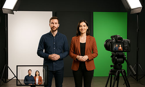 Un homme et une femme face caméra